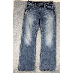 Silver Jeans Zac Men 32x30 Relaxed Straight Blue Jeans Cowboy Rodeo Flap Pockets